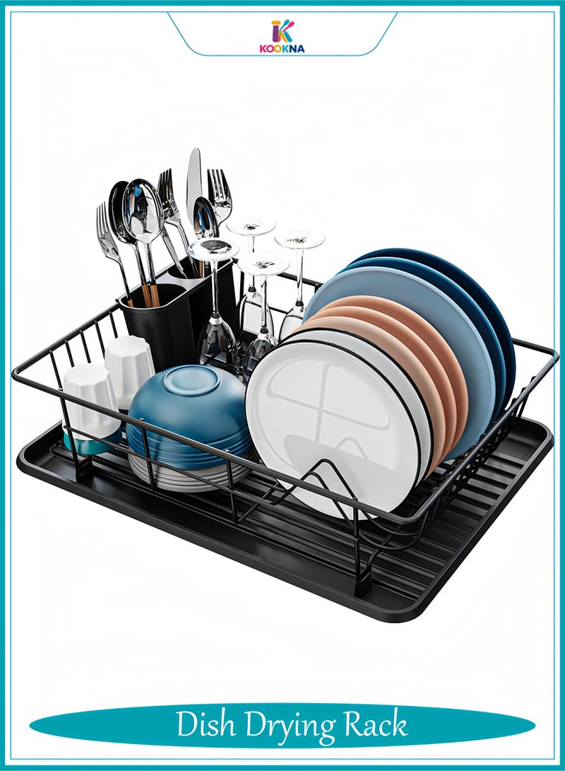 KOOKNA Dish Drying Rack, Dish Drainer, Kitchen Sink Organizer, Rustproof Stainless Steel Dish Rack with Utensil Holder, Space Saving Kitchen Storage Rack, Black - Image 1